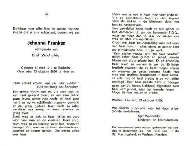 812_02_06_0001 Franken, Johanna : geboren op 17 mei 1910 te Bocholtz, overleden op 23 oktober 1990 te Heerlen